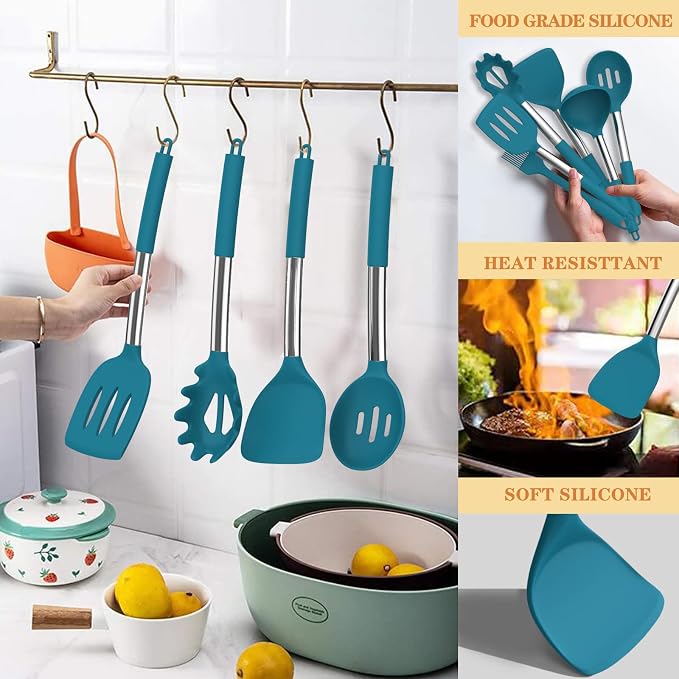 Silicone Kitchen Utensils Set, Umite Chef 43 pcs Cooking Utensils for Nonstick Cookware, Kitchen Tools-Silicone Utensil for Cooking Kitchen Set for Home Kitchen Accessories Set - Image 6