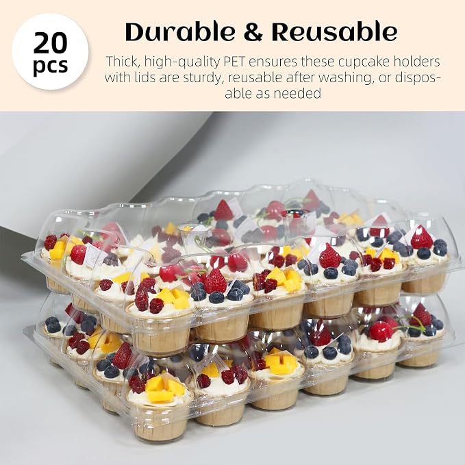 WIKDAY Plastic Cupcake Containers, 24 Count x 20 Sets | Clear Cupcake Holder with Lids, Disposable Cupcake Carrier for Bakery, Storage Box for Parties, Bake Sale Packaging - Image 3