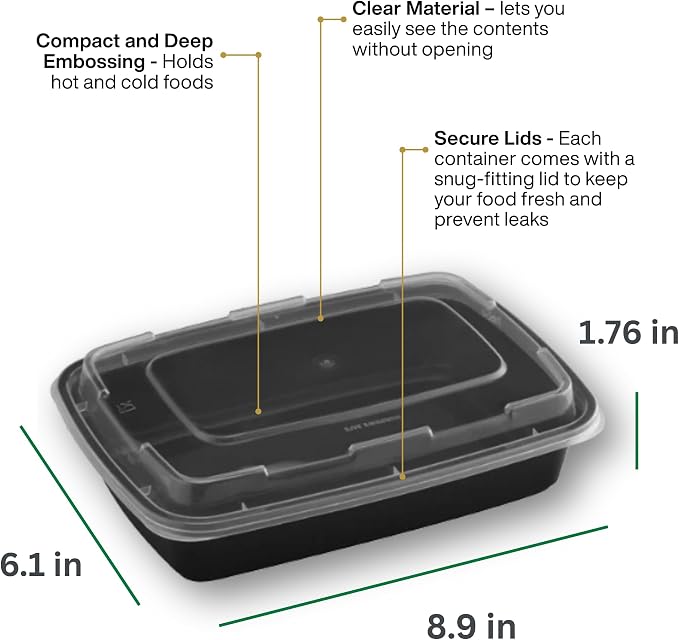 Meal Prep Containers [150 Pack] Rectangular Food Storage Containers with Lids, Bento Box, BPA Free, Stackable, Microwave/Dishwasher/Freezer Safe To Go Food Containers for Meal Prep (32oz) - Image 6