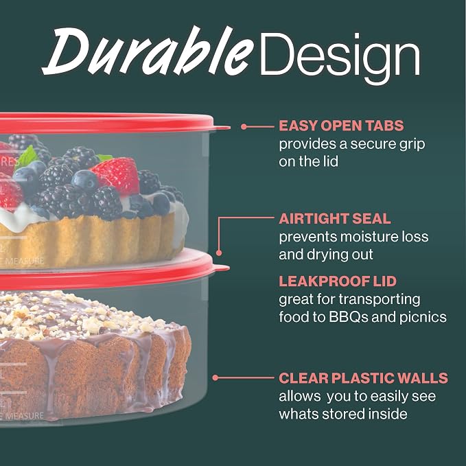 HOUZZKINGZ USA Pie Carrier Cake Storage Container with Lid | 10.5" Large Round Plastic Cupcake Cheesecake Muffin Flan Cookie Airtight Tortilla Holder | Pie Keeper Transport Container - Image 4