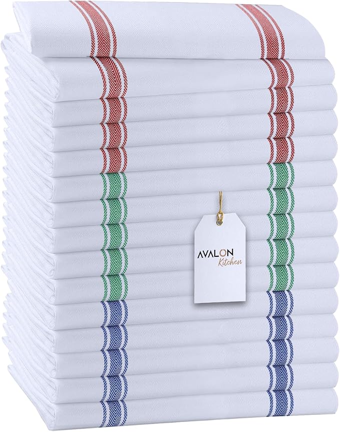 Dish Towels 15 Pack Multi Stripe 100% Cotton Kitchen Towel 15x25 Inch Tea Towels, Dish Cloths for Washing Dishes, Kitchen Rags for Drying Dishes by Avalon+Kitchen