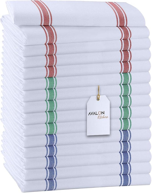 Dish Towels 15 Pack Multi Stripe 100% Cotton Kitchen Towel 15x25 Inch Tea Towels, Dish Cloths for Washing Dishes, Kitchen Rags for Drying Dishes by Avalon+Kitchen