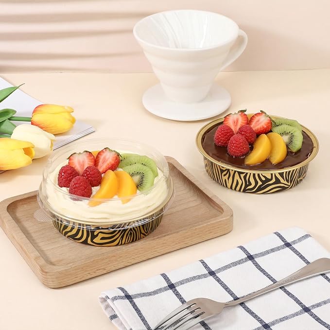 Beasea 4 Inch Pie Tins with Lids, 50 Pack 7.3 Oz Disposable Mini Tart Tins, Aluminum Foil Baking Tins Small Round Muffin Container Mini Cheesecake Cups for Pie Tart Quiche - Tiger Stripes - Image 6