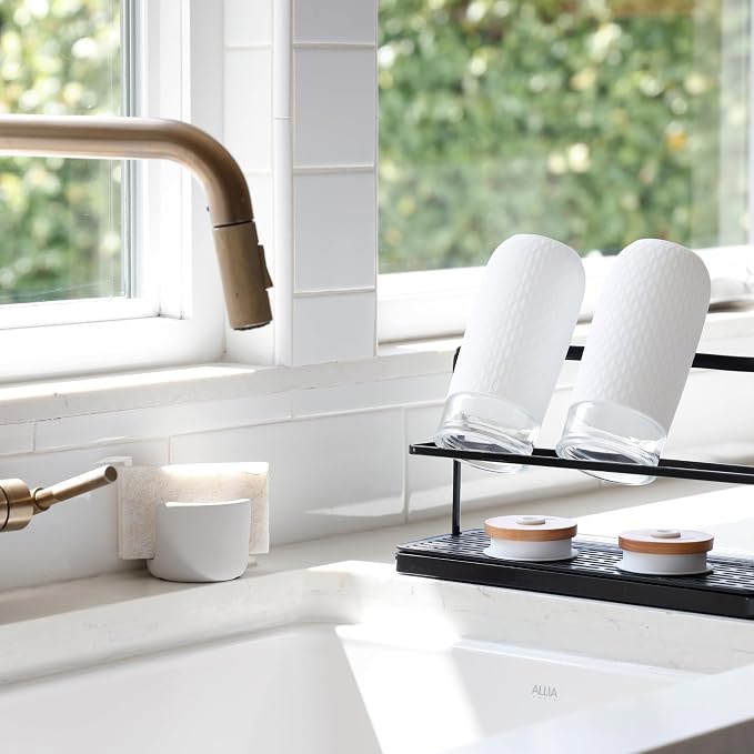 Diatomite Stoneware Sponge Holder & Sink Caddy, Drying Stone Kitchen Sink Organizer for Counter, Water-Absorbing Diatomaceous Earth Sponge Tray for Kitchen & Bathroom Countertop - Image 8