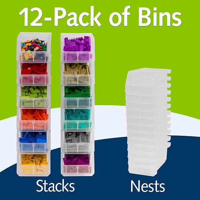 Small Stackable Plastic Storage Bins, 12-Pack, Clear | Open-Front Stackable Bins For Garage, Pantry, Closet & Office, 7"L X 4"W X 3"H, Nests When Empty, Durable Plastic, - Image 3