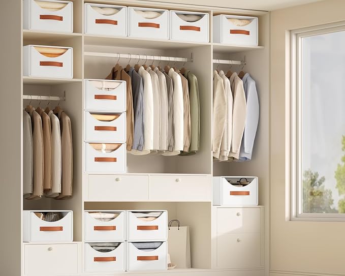 Stackable Storage Drawers - Large Collapsible Storage Bins with Drawers, 6 Pack Closet Shelf Organizer Basket, Fabric Pull Out Organizer for Bedroom, Living Room, Dorm, White - Image 7