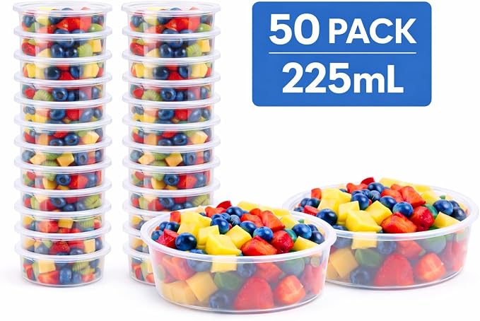 1ABOVE 50 Pack Round Plastic Food Containers with Lids – Reusable Leakproof BPA-Free Meal Prep Storage, Microwave, Freezer & Dishwasher Safe (225ML) - Image 2