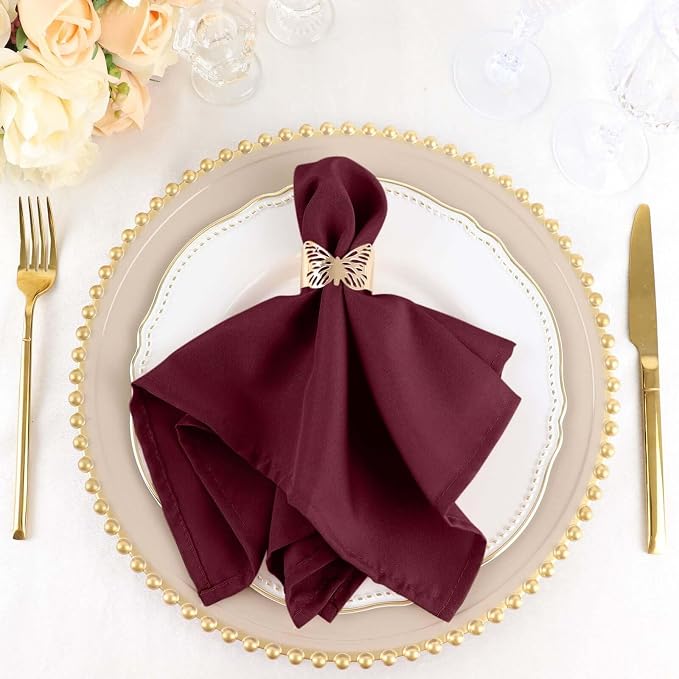 Efavormart Premium Cloth Napkins Set of 50, 17x17 Inch Burgundy Seamless Dinner Napkins, Washable Linen Table Napkin Cloth with Hemmed Edges for Weddings, Party and Banquet by efavormart
