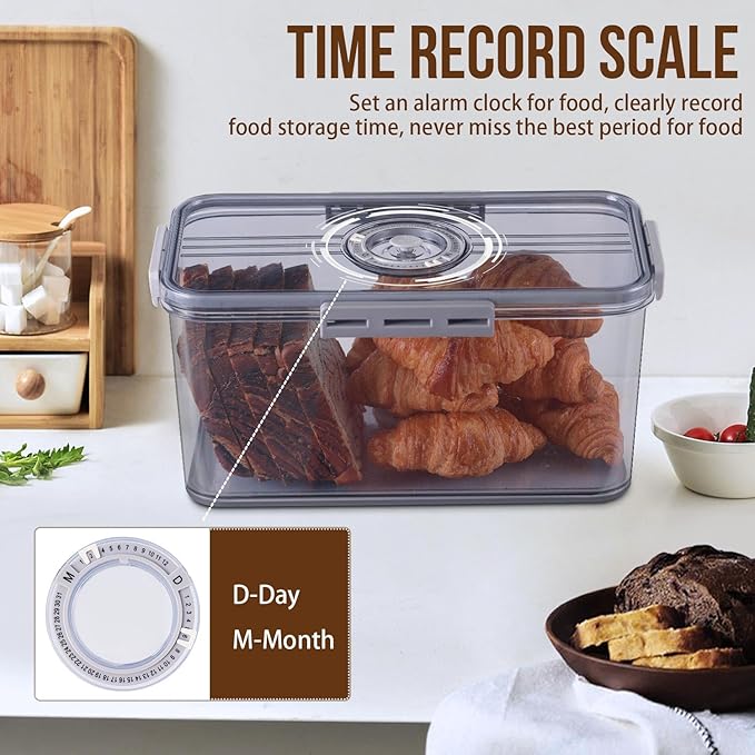 Gifhomfix Bread Box Bread Boxes for Kitchen Counter Airtight, Time Recording Bread Storage Container with Lid, Bread Keeper for Homemade Bread, Toast, Bagel, Donut and Cookies, LARGE Grey - Image 4