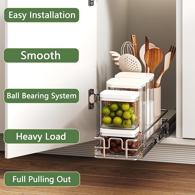 Pull Out Cabinet Organizer 7½" W x 21½" D, Heavy Duty Cabinet Pull Out Shelves, Slide Out Drawers Organization for Kitchen Cabinets Bathroom - Image 2