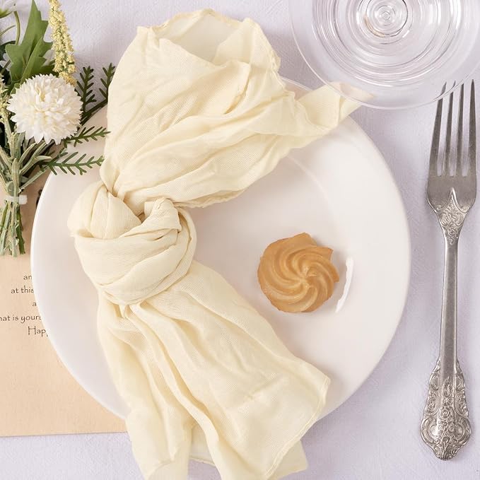 Cloth Napkins Set of 10 21"x21" Reusable Cheesecloth Napkins Bulk Beige | Boho Rustic Dinner Napkins Washable Gauze Table Napkins Cloth Hemmed Edges for Wedding Bridal Shower Family Gathering Decor - Image 2