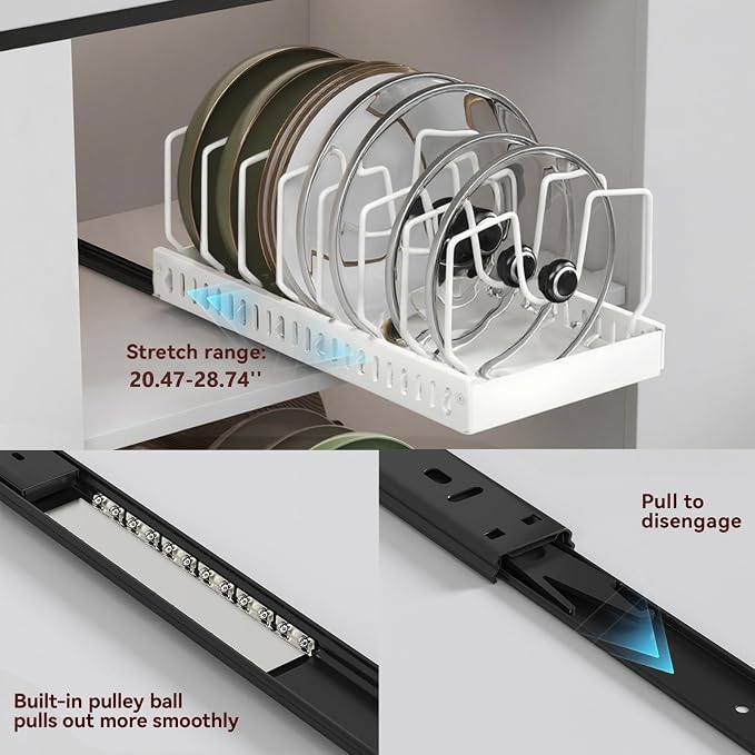 Pull Out Pot Lid Organizer | Cabinet Pan Rack, 10 Dividers - Image 5