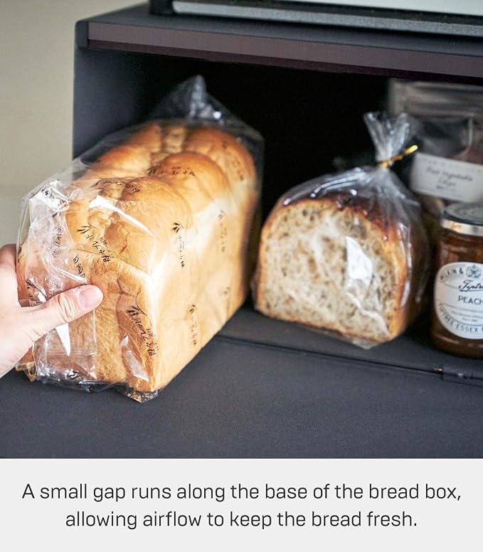 YAMAZAKI Home Tower Bread Box Keeper Holder Container, Metal Bread Holder Saver, Slim Space Saving Counter Storage - Horizontal - Steel | Sleek metal bread holder and saver container. Slim, space-saving design fits countertops. Adds practical everyday ... - Image 4