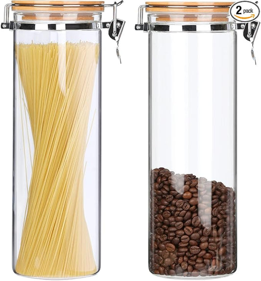 KKC HOME ACCENTS Sealed Glass Spaghetti Storage Containers,Pasta Jars with Airtight Lids,Tall Spaghetti Noodle Holder Containers, Pasta Canisters,Glass Storage Jars with Hinged Lids,68 Floz by KKCHOMEACCENTSGmbH