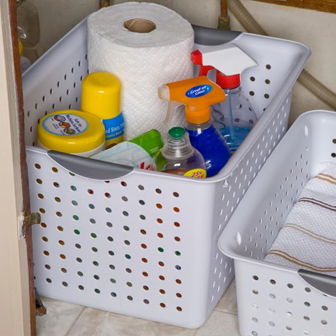 Sterilite Deep Ultra™ Basket, Open Plastic Storage Bin, White, 6 Pack | Large Open Containers and Bins for Pantry Shelves, Kitchen Cabinets, Laundry, Closets, Dorm Rooms, Classrooms & Bathrooms - Image 8