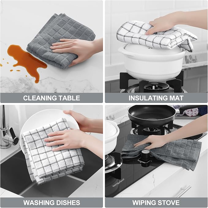 Homaxy Large Premium Cotton Kitchen Towels 16"x 28", 4 Pack, Grey | Natural Ring Spun 390 GSM Dish Towels, Super Absorbent Terry Kitchen Hand Towels, Soft Tea Towels with Hanging Loop - Image 4