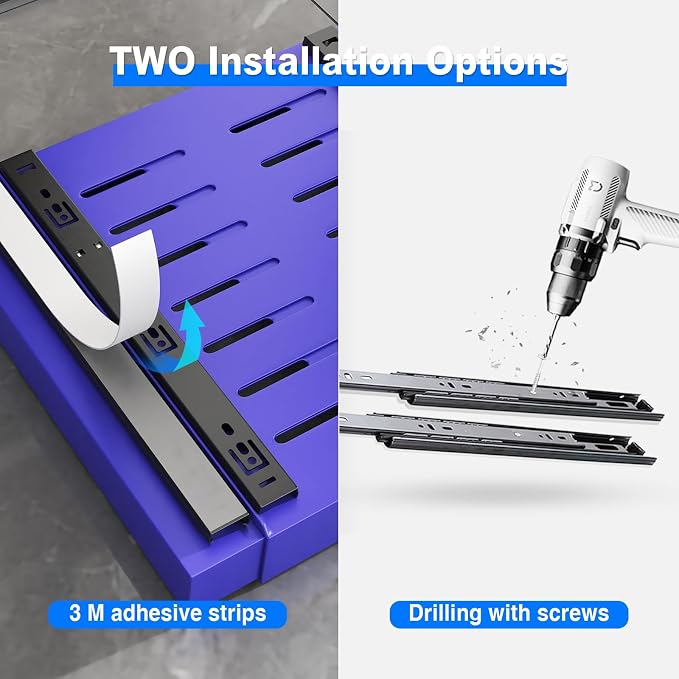 Mustorn 2 Pack Pull Out Cabinet Organizer, Expandable Slide Out Drawers for Kitchen Cabinets Peel and Stick Pullout Drawer Heavy Duty Sliding Shelves for Cupboard, Pantry, Bathroom(16.5" Deep, Blue) - Image 6