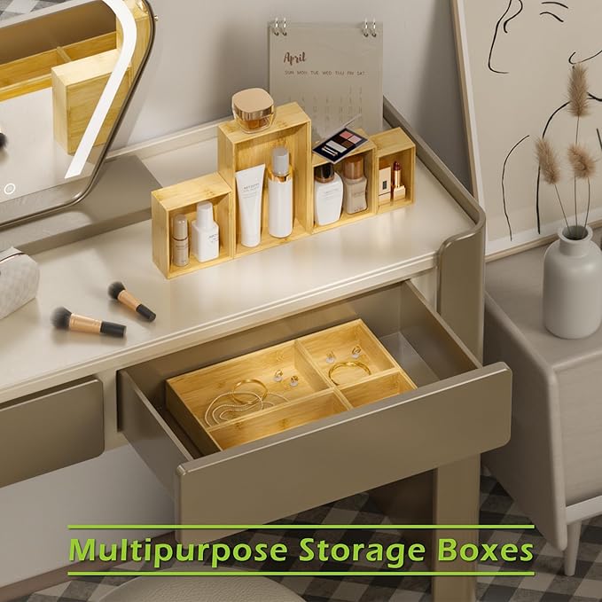 Bathroom Drawer Organizer Trays, Bamboo Silverware Drawer Organizer Kitchen Utensils, 8 PCS Wood Box Stackable Bins for Makeup, Office Desk, Vanity, Junk Drawer - Image 3