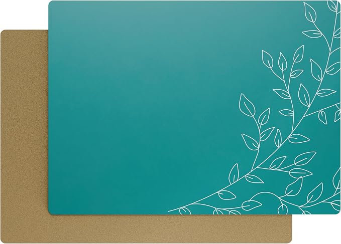 Royalty Art Boho Placemats, Set of 4, Deep Sea Green, Cork Backed | Wipeable heat resistant surface, kitchen and dining table protection, floral farmhouse pattern by RoyaltyArt