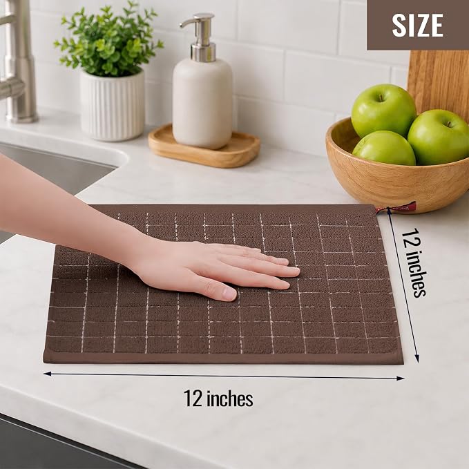 Kitinjoy 100% Cotton Terry Kitchen Dish Cloths, 12”x 12”, 8-Pack, Brown | Ultra Soft and Absorbent Dish Towels for Kitchen, Suitable for Drying and Washing Dishes - Image 4