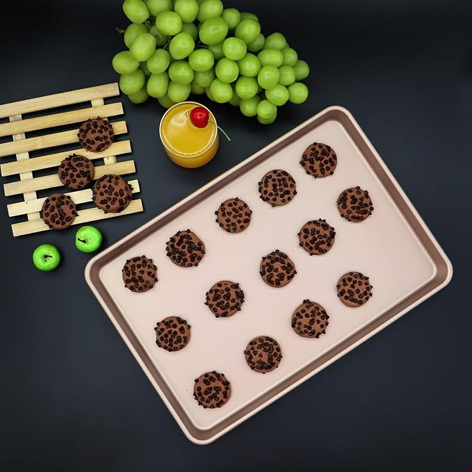 3-Pack Nonstick Carbon Steel Baking Sheet Set | Heavy Duty 0.8mm Cookie Sheets - Large 17.8"x12" & 2 Medium 15.7"x10.8" Commercial Gold Pans for Oven, Roasting & Toaster - Image 4