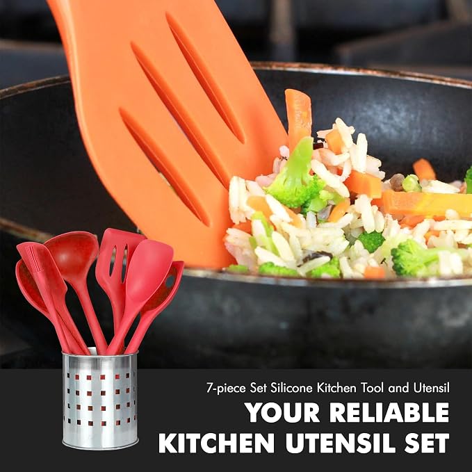 Chef Craft 42077 7 Piece Silicone Kitchen Tool and Utensil Set, Red - Image 4