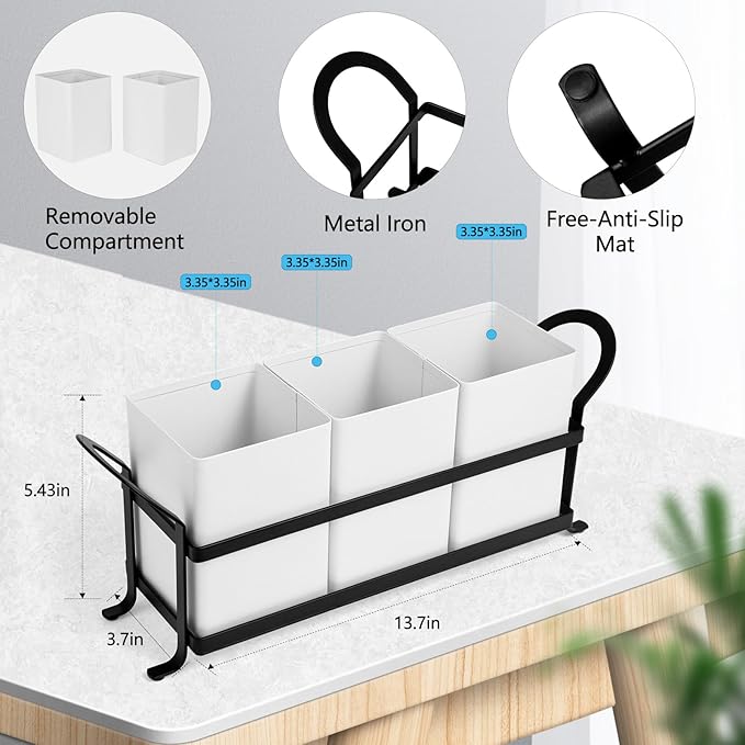 NelyBet Utensil Holder Silverware Caddy for Party Countertop, 3pcs Bins Set Silverware Caddy Organizer Holders for Spoon and Fork, White and Black - Image 3