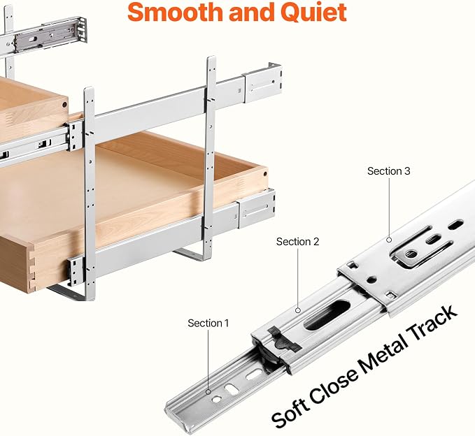 VEVOR 2 Tier Pull Out Cabinet Organizer, 20" W x 21" D Cabinet Drawer, Soft Close Slide out Shelf, Heavy-Duty Sliding Wood Drawer, Adjustable Base Cabinet Organization for Kitchen Pantry Bathroom - Image 3
