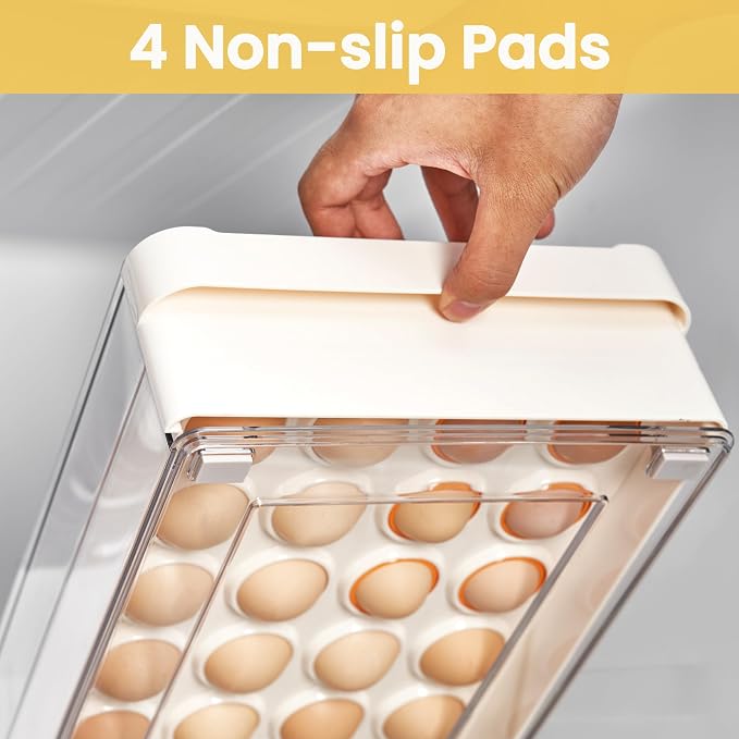 Egg Storage Container - BPA Free Refrigerator Organizer Bins, Stackable Egg Holder, 24 Egg Tray, Clear Egg Drawer - Image 4