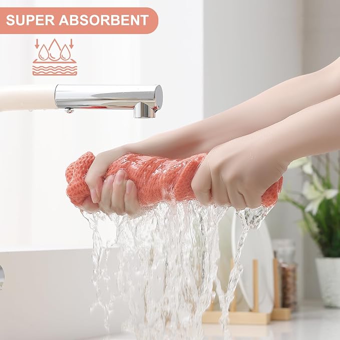 Homaxy 8 Pack 100% Cotton Kitchen Towels and Dishcloths Set, Coral | 12 x 12 Inches and 13 x 28 Inches Kitchen Towels Set, Ultra Soft Absorbent Dish Cloths for Washing Dishes - Image 3