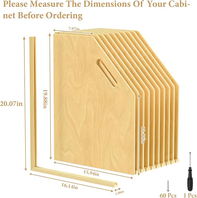 10 Pack Wood Tray Dividers for Cabinet, Cookie Sheet Organizer for Cabinet | No cutting required, Premium Wood, 2 Assembly Methods, Kitchen Cabinet Dividers for Storing pans, Baking tray, Cutting Board - Image 2