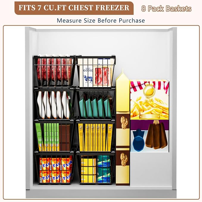 Enhanced Leak-Proof Bottom, Freezer Organizer Bins for 7 Cu.Ft,4 Pack | Stackable Chest Freezer Organizer Bins, Baskets with Handles, Leak-proof Wire Storage Container Baskets for Sort Frozen Meats - Image 4