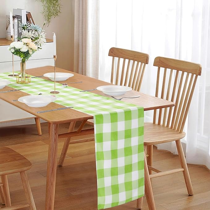 Cupuamon Fabric Checkered Table Runner 6 Pack Waterproof Gingham Table Runner 14W x 108L Buffalo Check Table Runners for Parties Kitchen Dining Wedding Banquet (Emerald and White) - Image 6