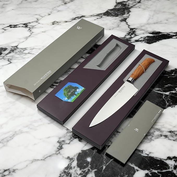 WICKWILLOW 8” Chef Knife – Swedish Steel, Professional, Olive Wood | Ideal for meat, vegetables and daily prep. Hand wash only. Gift box included. | Jarniva Series - Image 6