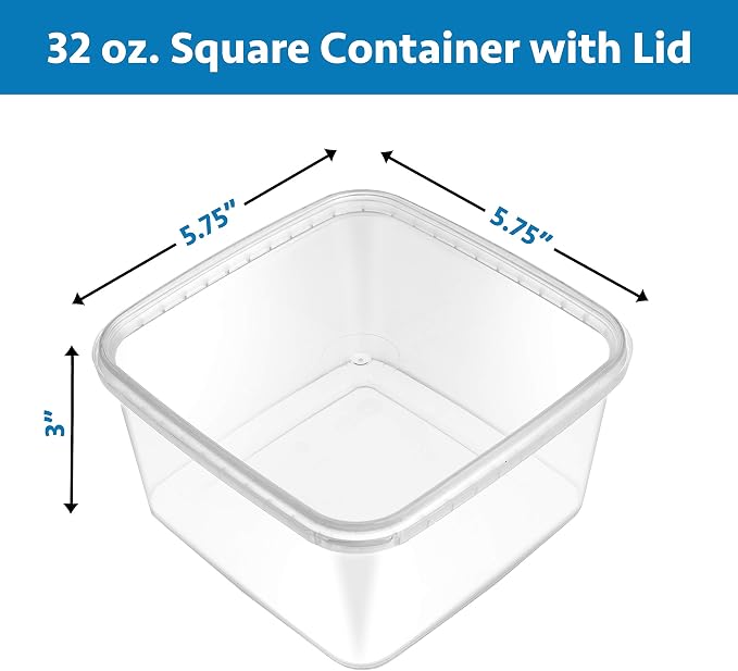 32 oz 20 Pack Square Clear Deli Containers with Lids Disposable BPA Free Square Plastic Food Storage Containers with Lids Airtight for Meal Prep Take Out Kitchen - Image 5