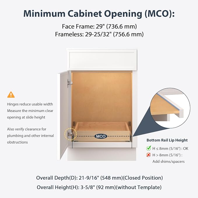 Pull Out Drawers for Kitchen Cabinets 29" W x 21" D Birch Wood | Pull-Out Cabinet Drawer, Slide Out Shelf, Concealed Soft-Close Full-Extension Slides, Bottom & Side Mount, 80 lb Heavy-Duty - Image 3