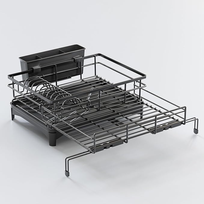 Large Dish Drying Rack - Expandable Dish drainers for Kitchen Counter,Over The Sink Dish Drainer Drying Rack,Rustproof Dish Drainer with Utensil Holder and Drainboard - Image 8