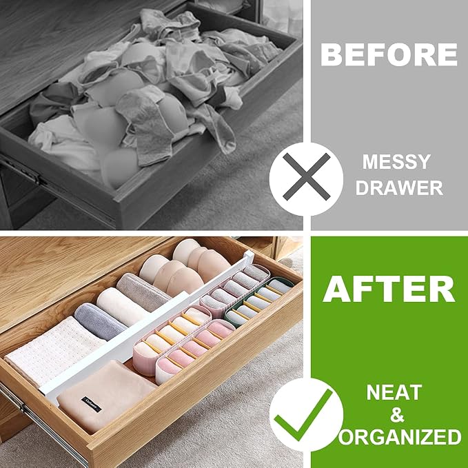 Expandable Bamboo Drawer Dividers, Drawer Separators,17-22 inches Adjustable Spring-loaded Organizer for Large Utensil, Clothes, Tools Drawers, 6Pack (White) - Image 3