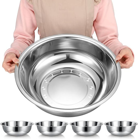 Nuogo 4 Pcs Stainless Steel Mixing Bowls Metal Mixing Bowls Extra Large Basin Salad Basin Deeper Edge Dishwasher Safe Mirror Finish for Home and Commercial, Silver (16 Inch 13 Qt) by Nuogo