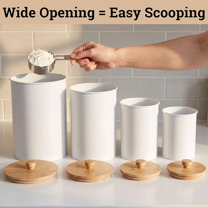 Kitchen Canisters for Countertop Set of 4 w/ Chalkboard Labels & Marker Pen | Airtight Easy Open Bamboo Lids, Dent-Resistant Thick Metal, Customizable Chalkboard Labels, Marker Pen Included, Set of 4 - Image 8