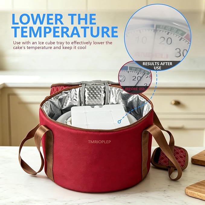 TMRIOPELP Tall Cake Carrier with Lid and Handle Insulated Cake Container Cake Transport Carrier Ideal for Pies Cupcakes and Pastries Perfect for Safe and Secure Cake Delivery (Red, 10 inch) - Image 4