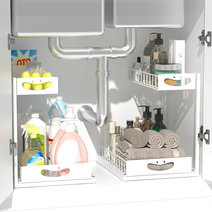 Under Sink Organizer with Pull-Out Drawers,Kitchen Sink Organizer,2 Tier Bathroom Organizers And Storage,Bathroom Accessories Set,White 2 Pack by Unknown