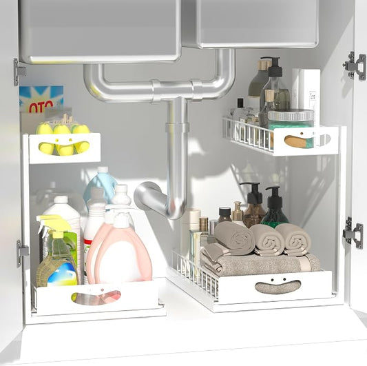 Under Sink Organizer with Pull-Out Drawers,Kitchen Sink Organizer,2 Tier Bathroom Organizers And Storage,Bathroom Accessories Set,White 2 Pack by Unknown