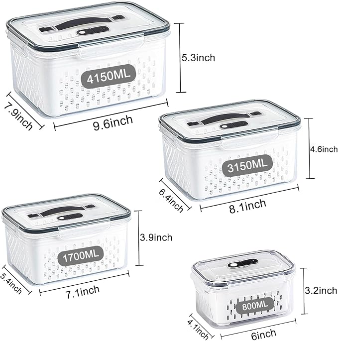 4 Pack Large Fruit Storage Containers for Fridge with vent holes and handle，Airtight Food Storage Containers Keep Fruits, Vegetables, Berry, Fresh longer,BPA-free Fridge Storage Container with Lid - Image 5
