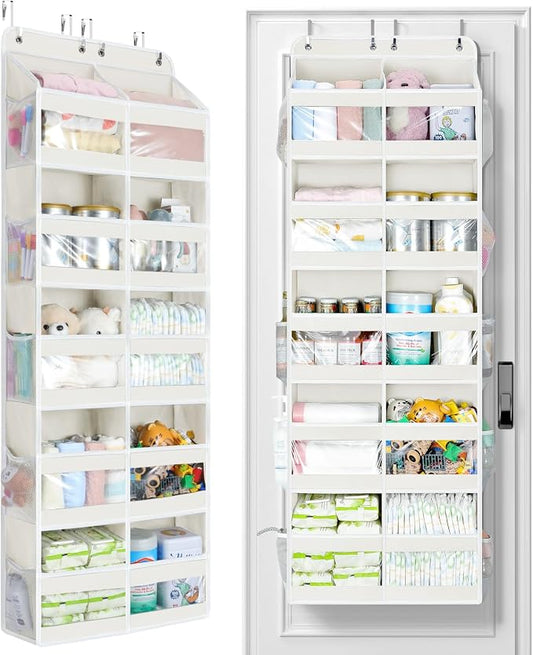Yecaye 5-Tier Over The Door Organizer Dual-Column, 80lbs Load Extra Large Over the Door Storage of 10 Compartments, Heavy Duty Door Organizer Hanging for Dorm Bathroom Pantry, Cream White 2 Pack by Yecaye