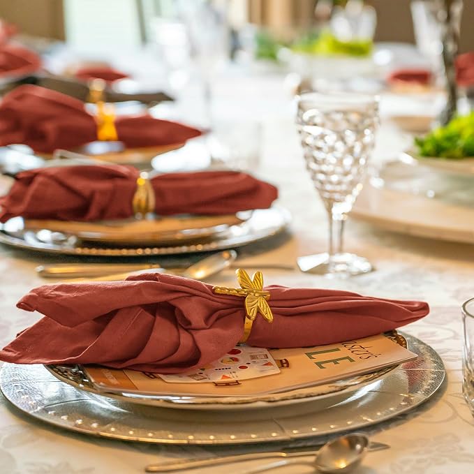 36 Pack Terracotta Cloth Napkins, 12 x 12 Inch Cotton with Fringe Settings | Handmade washable reusable cotton dinner napkins in bulk for weddings, parties, rustic boho table settings - Image 8