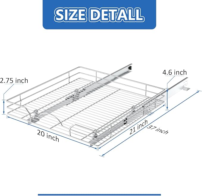 ROOMTEC Pull Out Cabinet Organizer - 20" W x 21" D, Slide Out Storage Shelves, Fits 21.5" Opening Cabinet - Image 3