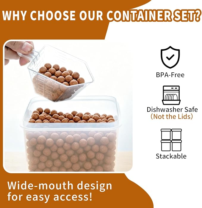 Flour Sugar Storage Containers, 10 Pack Large Airtight Food Storage Containers with Lids for Kitchen Pantry Organization and Storage, BPA Free Plastic Canisters Sets for Cereal, Rice and Baking - Image 5