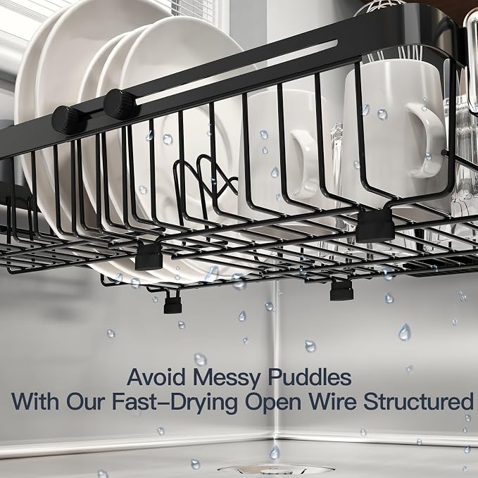 Dish Drying Rack Over The Sink with Utensil Holder, Mat | Expandable Stainless Steel Dish Drainer for Small Kitchen, Apartment, RV, Counter Space Saving, Perfect Fit, Rustproof - Image 4