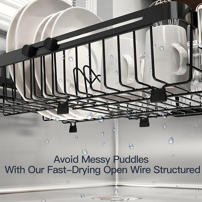 Dish Drying Rack Over The Sink with Utensil Holder, Mat | Expandable Stainless Steel Dish Drainer for Small Kitchen, Apartment, RV, Counter Space Saving, Perfect Fit, Rustproof - Image 4